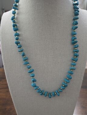 Turquoise Bead Necklace with Gold Accents - Women Jewelry